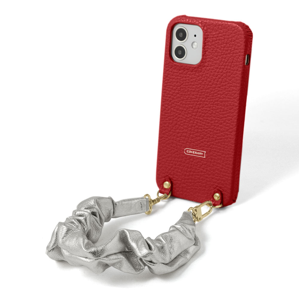 Cuir véritable 32 couleurs cuir italien grainé avec sangle courte style chouchou étui arrière série Xperia