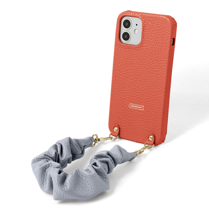 Cuir véritable 32 couleurs cuir italien grainé avec sangle courte style chouchou étui arrière série Xperia