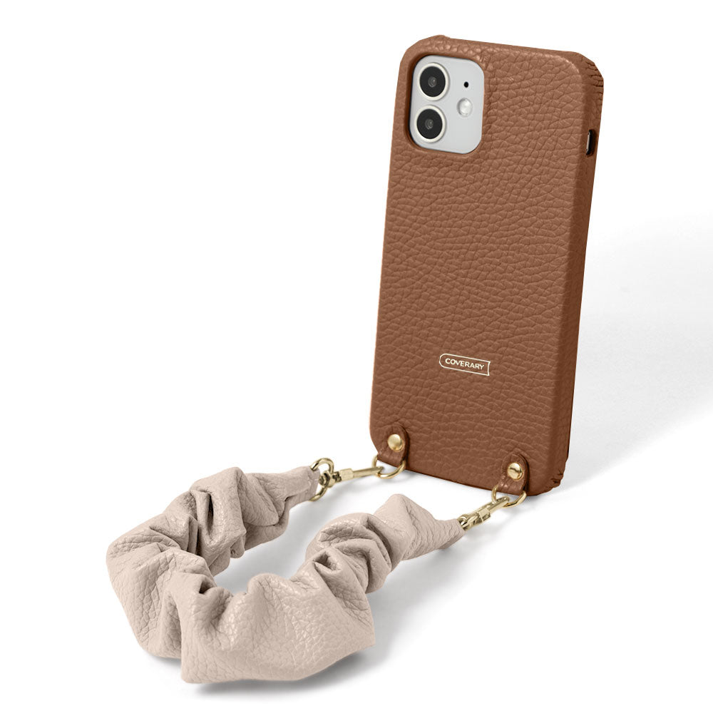 Genuine leather 32 colors Italian shrink leather with chouchou-style short strap back case