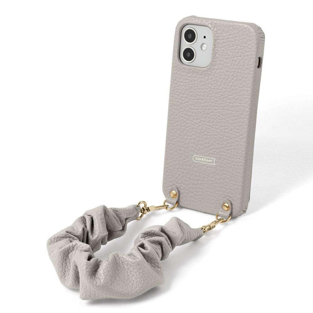 Genuine leather 32 colors Italian shrink leather with chouchou-style short strap back case