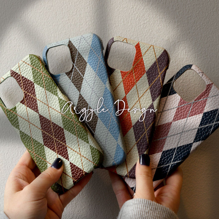 Genuine leather Italian shrink leather Argyle pattern back case Galaxy series