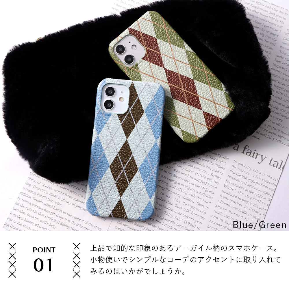 Genuine leather Italian shrink leather Argyle pattern back case Galaxy series