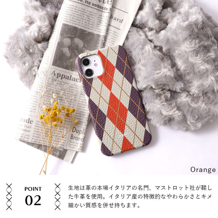 本革 イタリアンシュリンクレザー アーガイル柄 背面ケース Google Pixelシリーズ