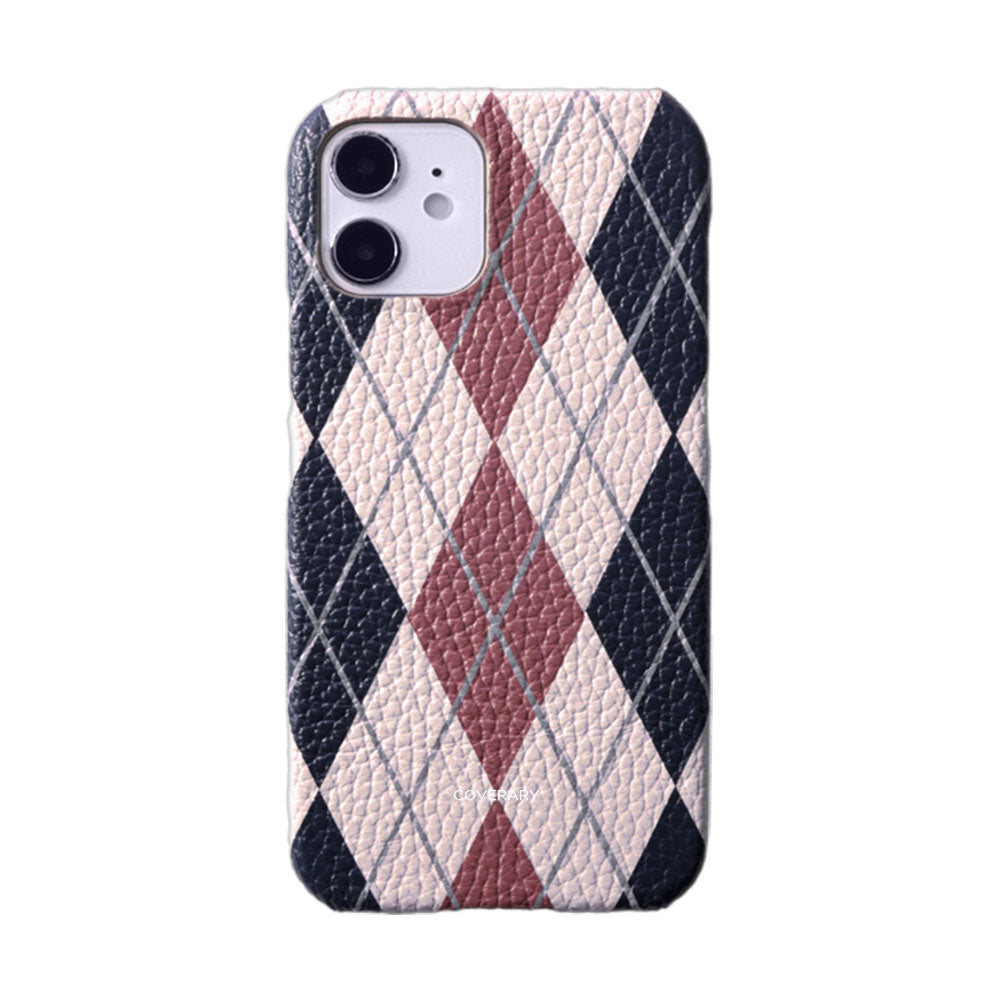 Genuine leather Italian shrink leather argyle pattern back case