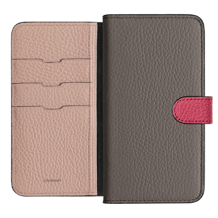 Genuine Leather 32 Colors Italian Shrink Leather Triple Color Notebook-Style Case (With Belt) AQUOS Series