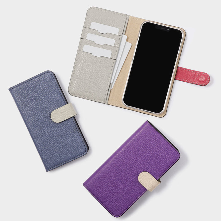 Genuine Leather 32 Colors Italian Shrink Leather Triple Color Notebook-Style Case (With Belt) AQUOS Series