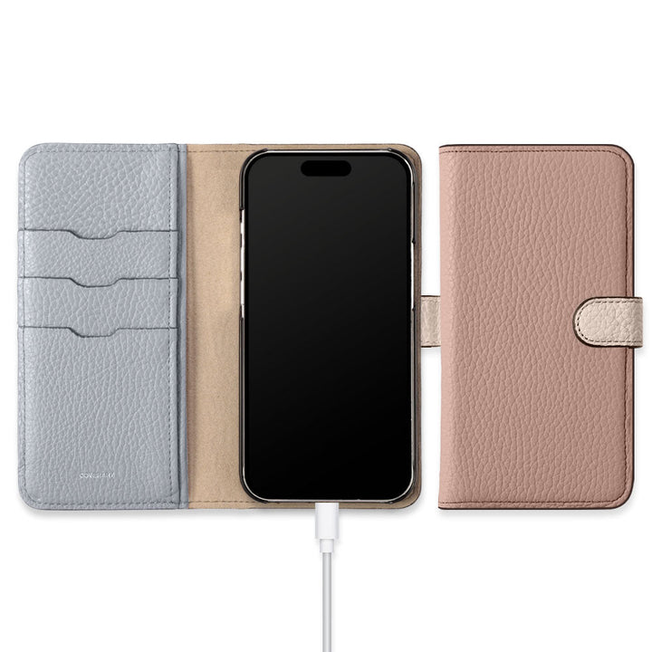 Genuine Leather 32 Colors Italian Shrink Leather Triple Color Notebook-Style Case (With Belt) Xperia Series