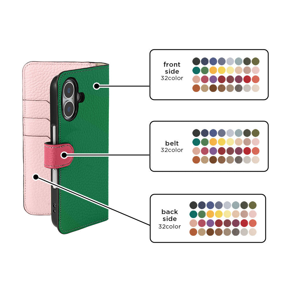 Genuine Leather 32 Colors Italian Shrink Leather Triple Color Notebook-Style Case (With Belt) AQUOS Series