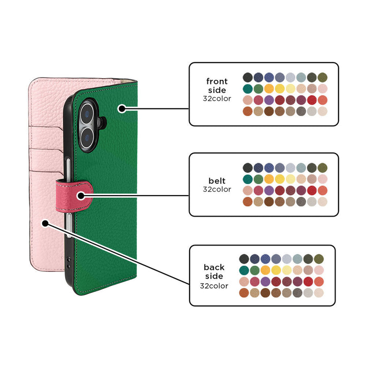 Genuine Leather 32 Colors Italian Shrink Leather Triple Color Notebook-Style Case (With Belt) AQUOS Series