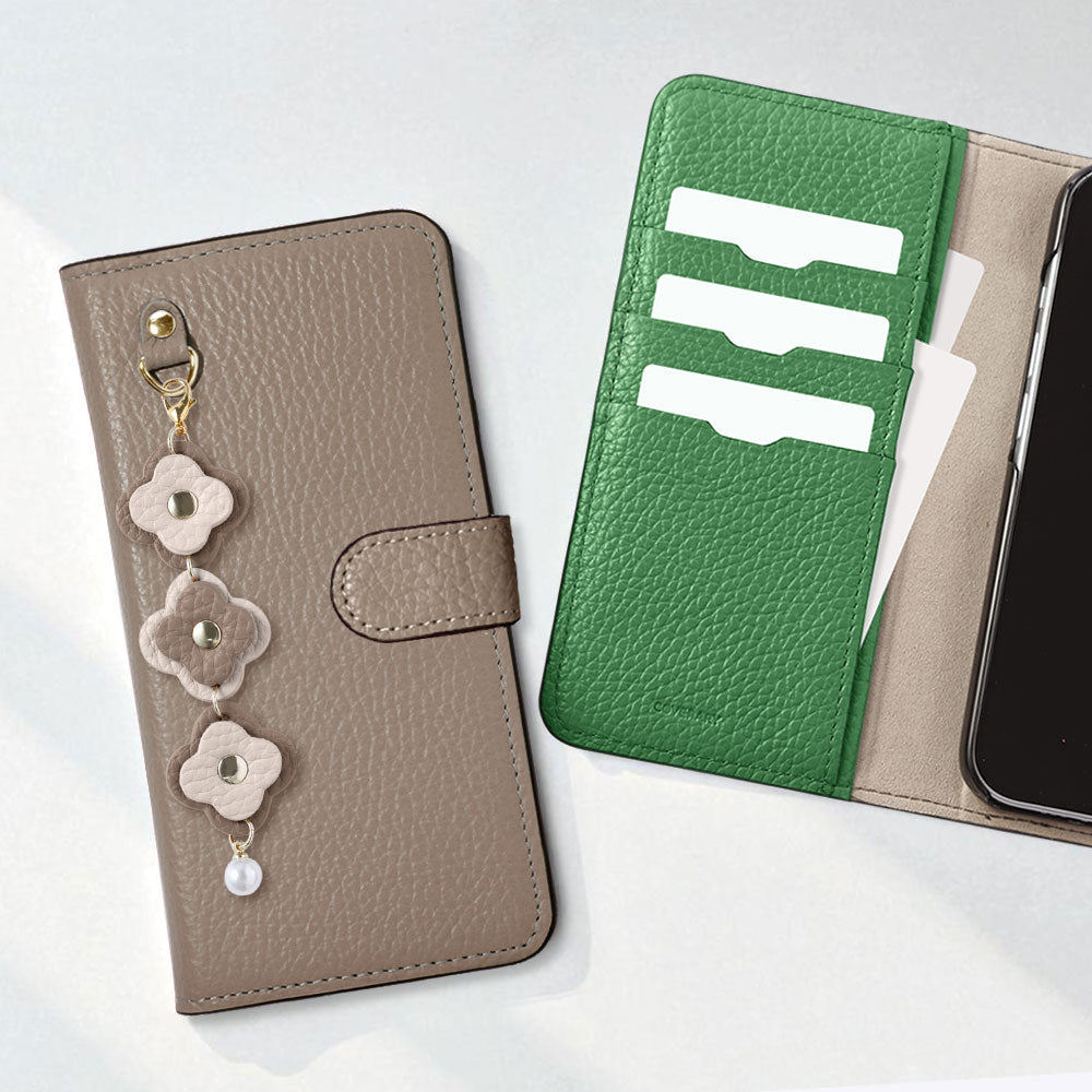 Genuine Leather 32 Colors Italian Shrink Leather Triple Flower Charm Wallet Case (With Belt) Xperia Series