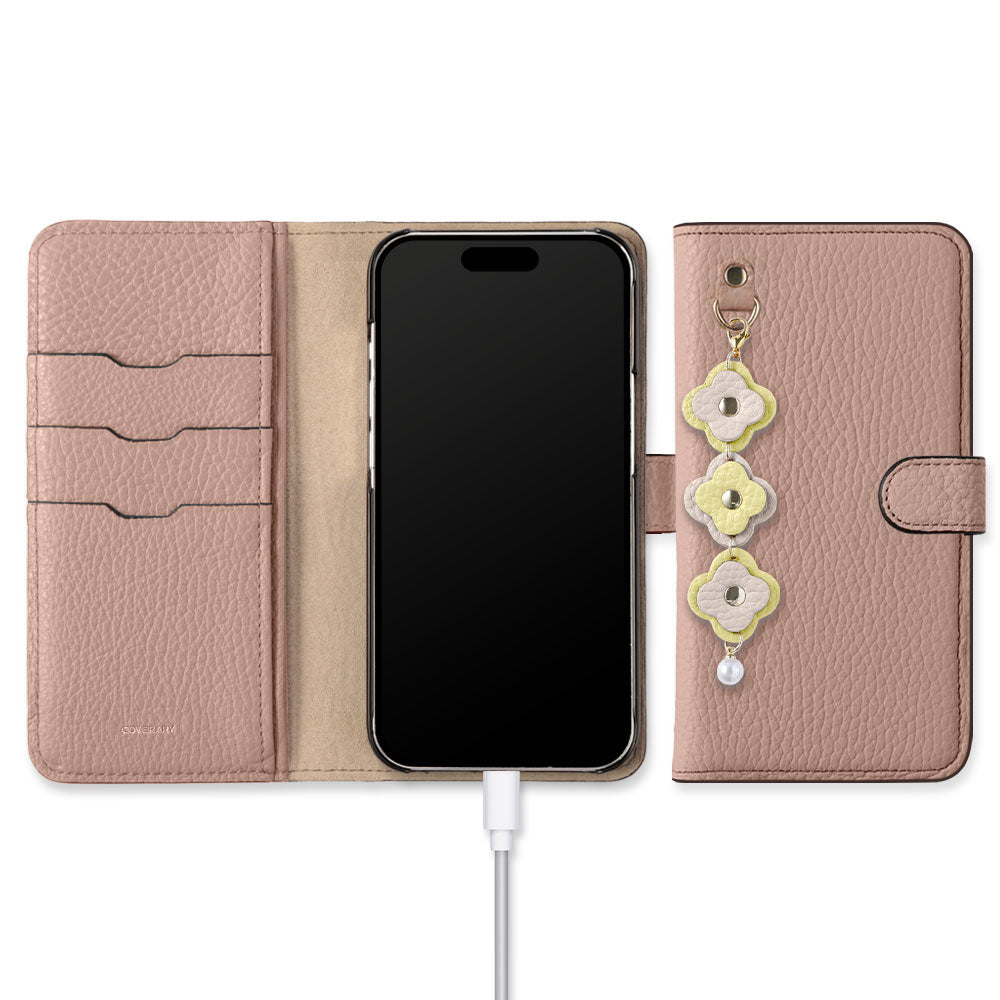 Genuine Leather 32 Colors Italian Shrink Leather Triple Flower Charm Wallet Case (With Belt) Xperia Series