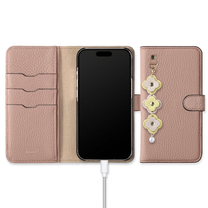 Genuine Leather 32 Colors Italian Shrink Leather Triple Flower Charm Wallet Case (With Belt) Xperia Series