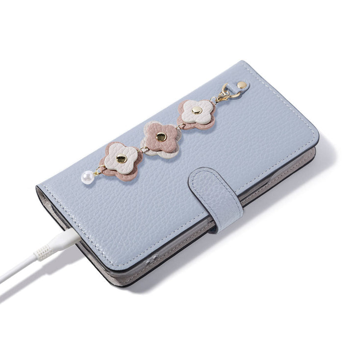 Genuine Leather 32 Colors Italian Shrink Leather Triple Flower Charm Wallet Case (With Belt) Xperia Series