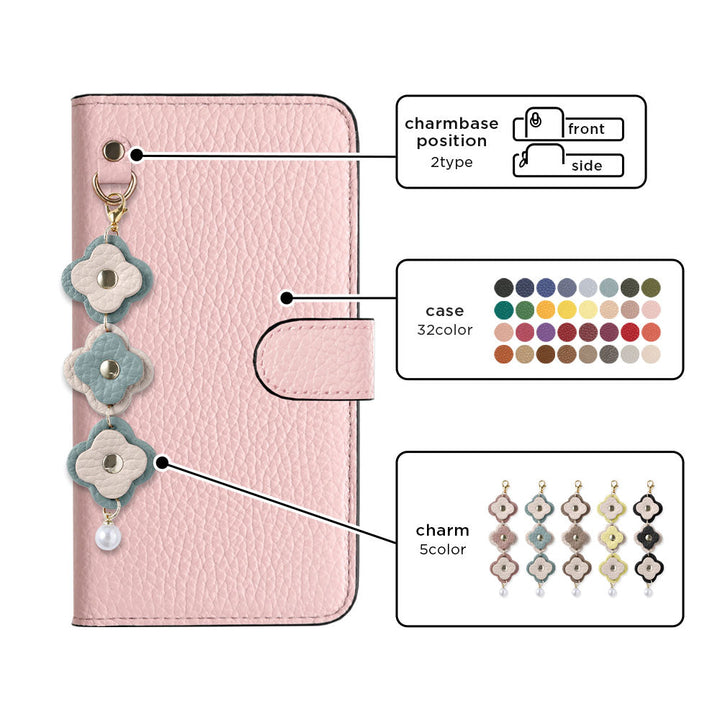 Genuine Leather 32 Colors Italian Shrink Leather Triple Flower Charm Wallet Case (With Belt) Xperia Series