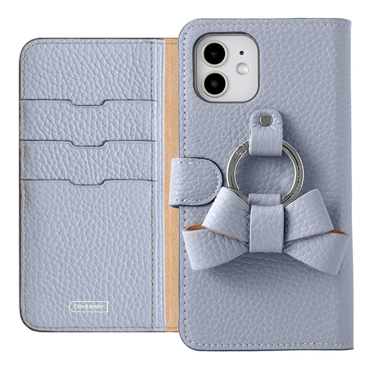 Étui portefeuille en cuir véritable italien grainé 32 couleurs avec anneau smartphone ruban (avec ceinture) pour la série iPhone