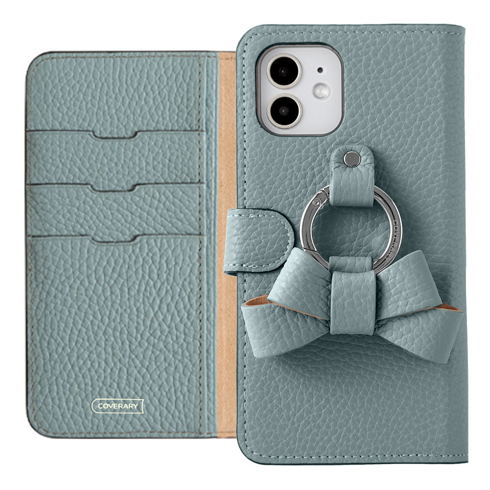 Genuine leather 32 colors Italian shrink leather notebook-style case with ribbon smartphone ring (with belt)