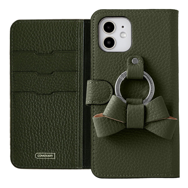 Genuine leather 32 colors Italian shrink leather notebook-style case with ribbon smartphone ring (with belt) Xperia series