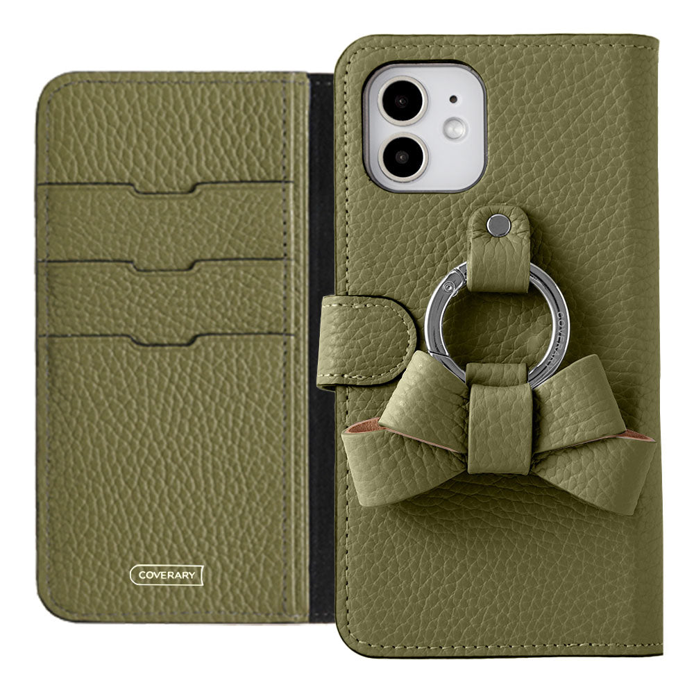 Étui portefeuille en cuir véritable italien grainé 32 couleurs avec anneau smartphone ruban (avec ceinture) pour la série iPhone