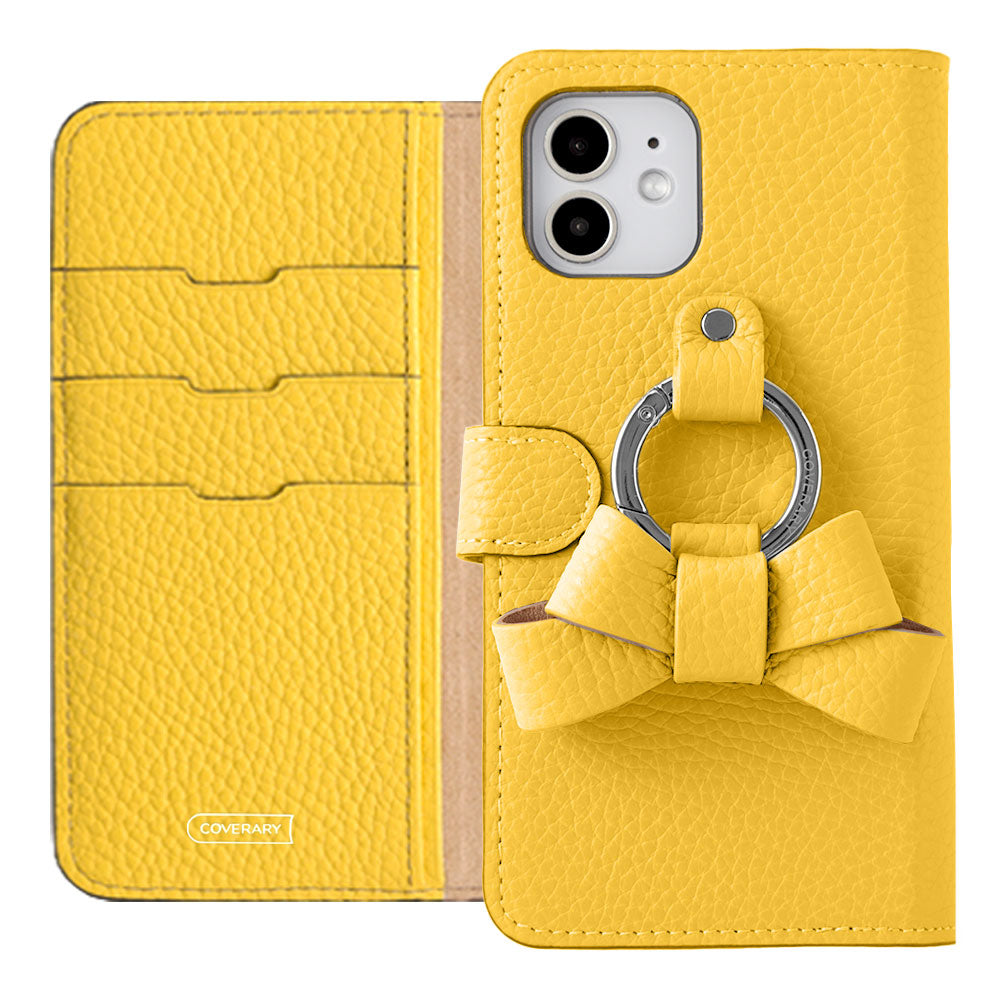 Étui portefeuille en cuir véritable italien grainé 32 couleurs avec anneau smartphone ruban (avec ceinture) pour la série iPhone