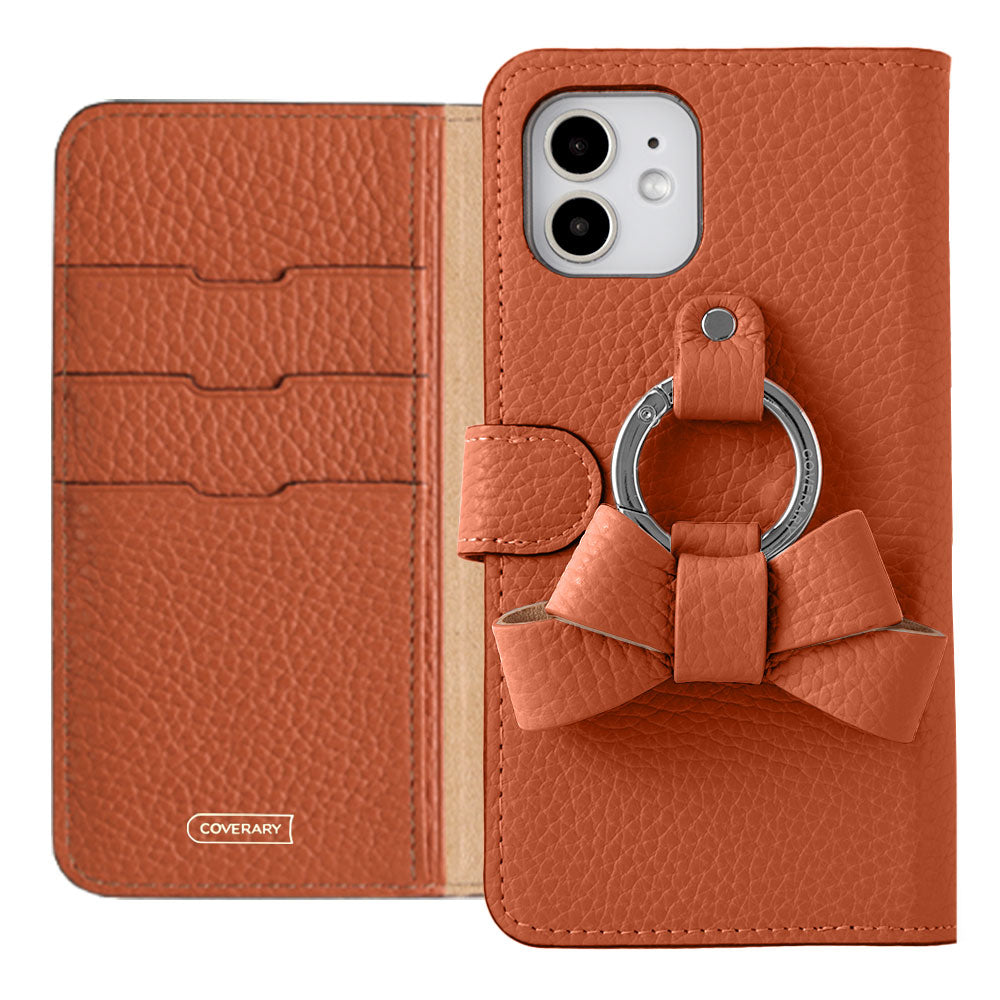 Genuine leather 32 colors Italian shrink leather notebook-style case with ribbon smartphone ring (with belt) Xperia series
