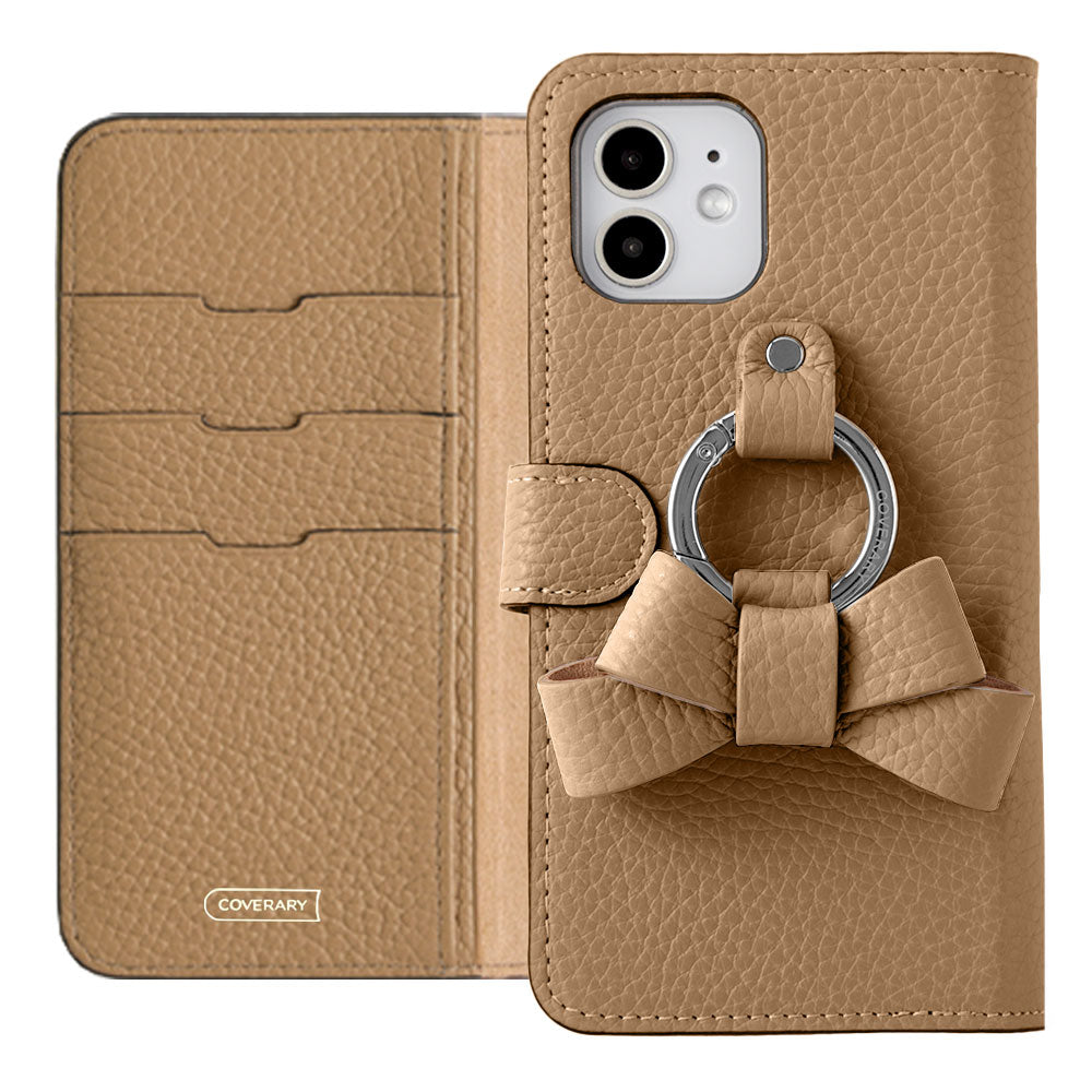 Genuine leather 32 colors Italian shrink leather notebook-style case with ribbon smartphone ring (with belt)