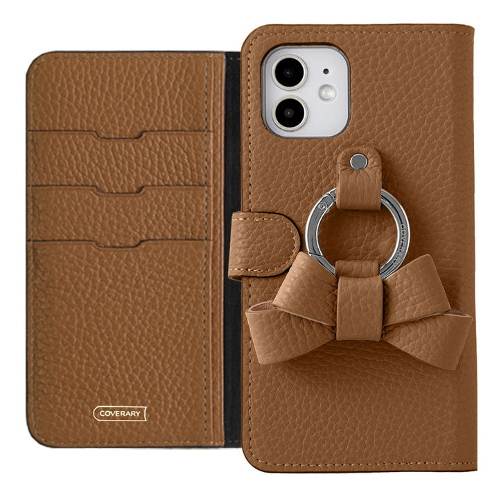 Genuine leather 32 colors Italian shrink leather notebook-style case with ribbon smartphone ring (with belt) Xperia series