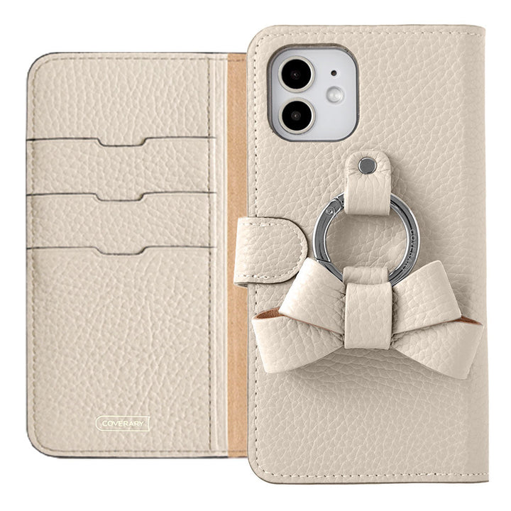 Étui portefeuille en cuir véritable italien grainé 32 couleurs avec anneau smartphone ruban (avec ceinture) pour la série iPhone