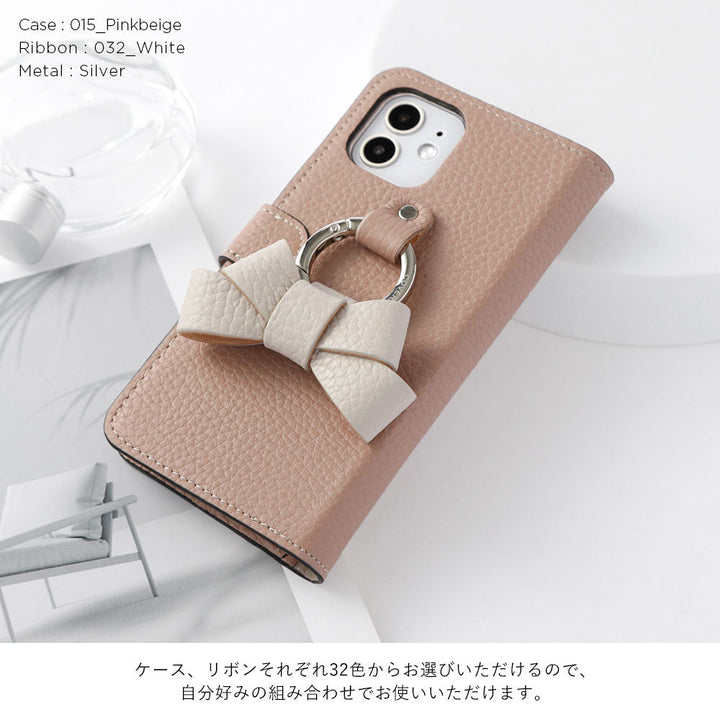 Genuine leather 32 colors Italian shrink leather notebook-style case with ribbon smartphone ring (with belt) Xperia series