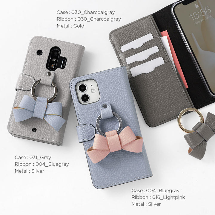 Genuine leather 32 colors Italian shrink leather notebook-style case with ribbon smartphone ring (with belt) Xperia series