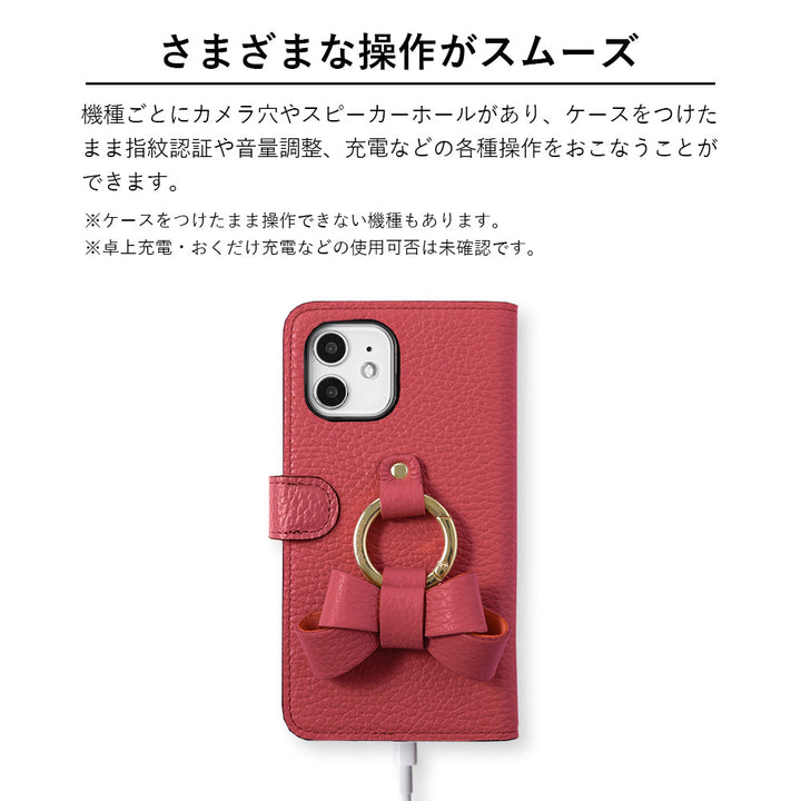 Genuine leather 32 colors Italian shrink leather notebook-style case with ribbon smartphone ring (with belt) Xperia series