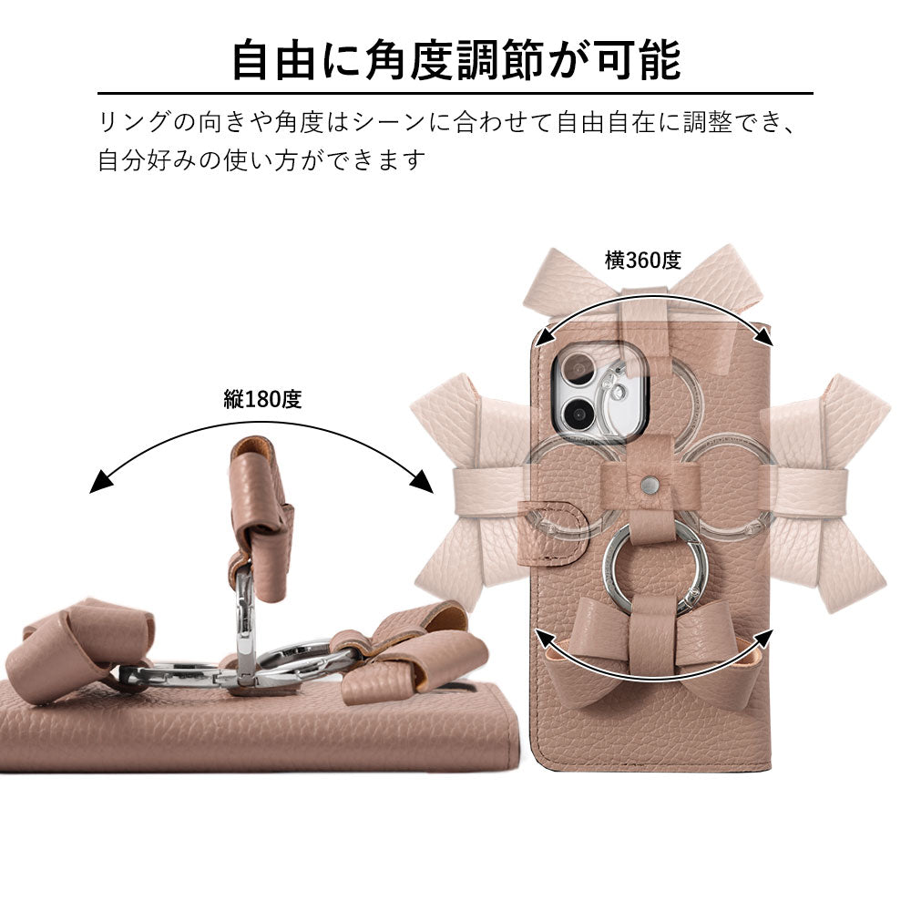 Genuine leather 32 colors Italian shrink leather notebook-style case with ribbon smartphone ring (with belt) Xperia series