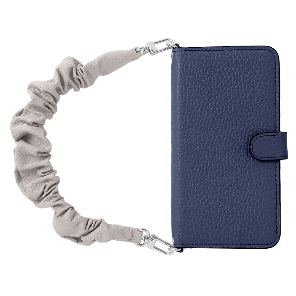 Genuine leather 32 colors Italian shrink leather with scrunchie-style short strap notebook-type case (with belt) Galaxy series