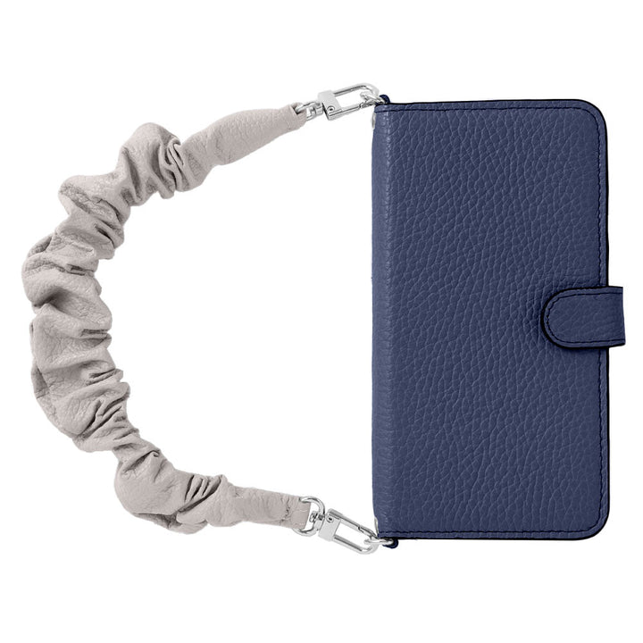 Genuine leather 32 colors Italian shrink leather with scrunchie-style short strap notebook-type case (with belt) Galaxy series