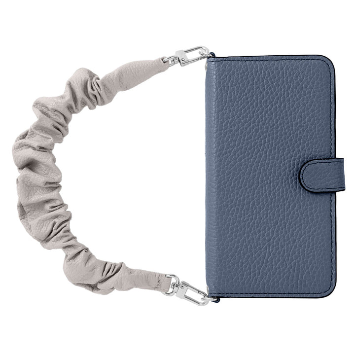 Genuine leather 32 colors Italian shrink leather with scrunchie-style short strap notebook-type case (with belt)