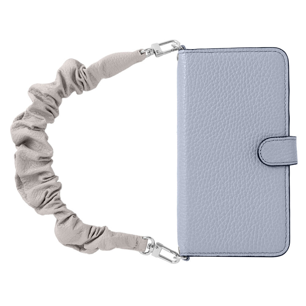 Genuine leather 32 colors Italian shrink leather with chouchou-style short strap notebook-type case (with belt) for iPhone series