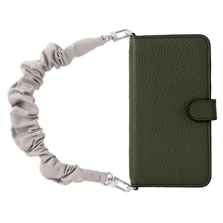 Genuine leather 32 colors Italian shrink leather with scrunchie-style short strap notebook-type case (with belt)