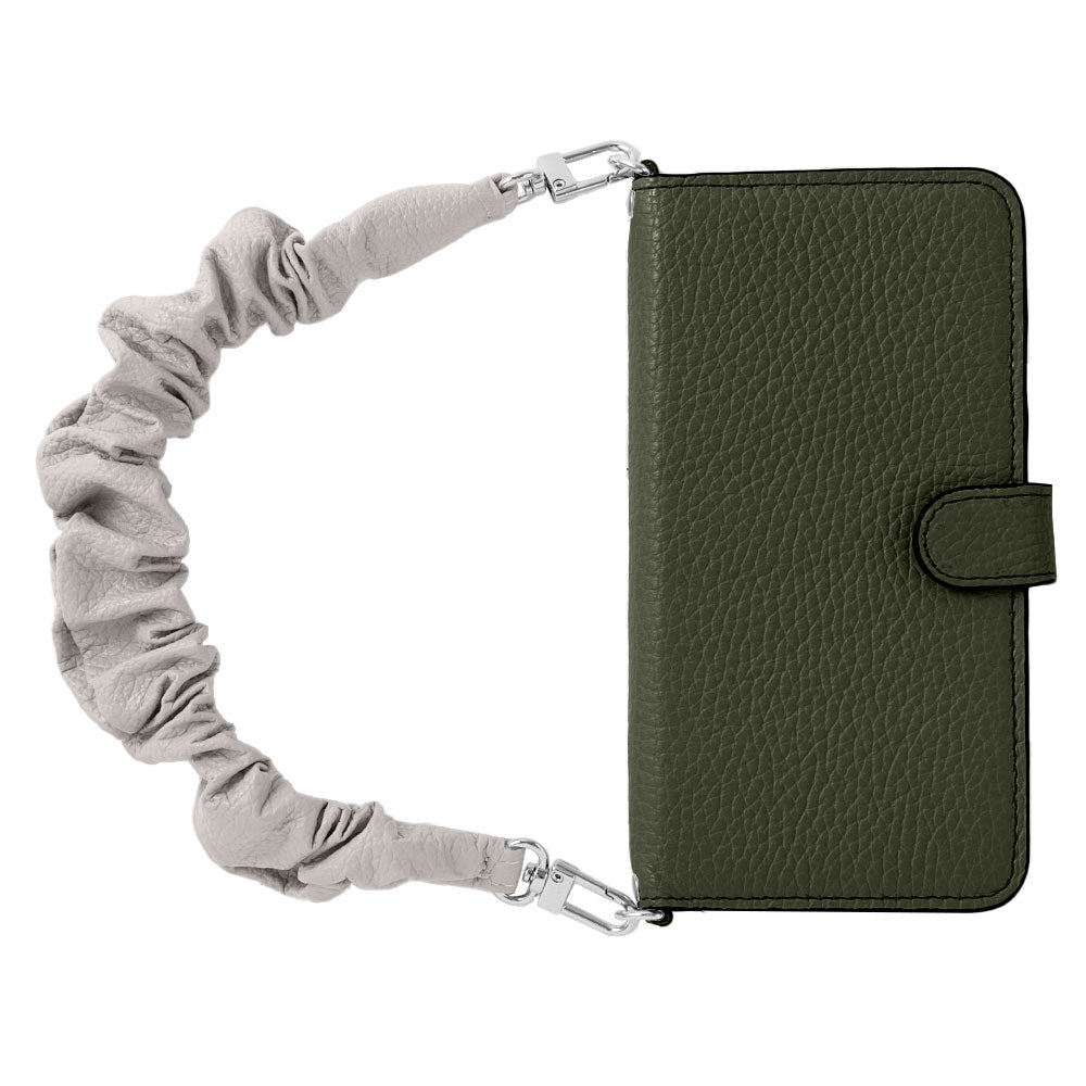 Genuine leather 32 colors Italian shrink leather with chouchou-style short strap notebook-type case (with belt) for Google Pixel series