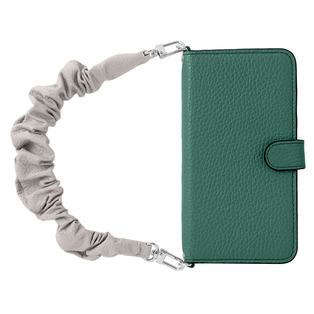 Genuine leather 32 colors Italian shrink leather with scrunchie-style short strap notebook-type case (with belt)