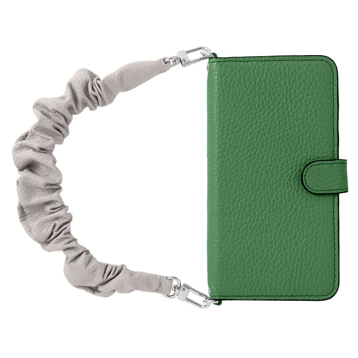 Genuine leather 32 colors Italian shrink leather with scrunchie-style short strap notebook-type case (with belt)