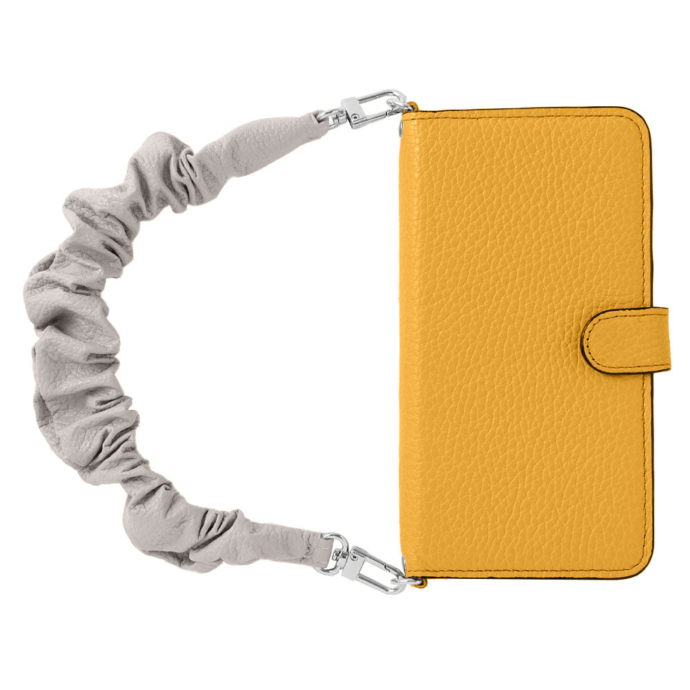 Genuine leather 32 colors Italian shrink leather with scrunchie-style short strap notebook-type case (with belt)