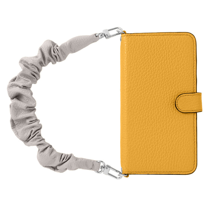 Genuine leather 32 colors Italian shrink leather with scrunchie-style short strap notebook-type case (with belt)