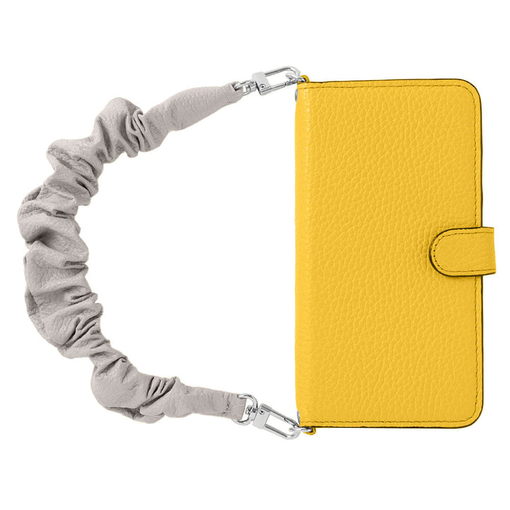 Genuine leather 32 colors Italian shrink leather with chouchou-style short strap notebook-type case (with belt) for iPhone series