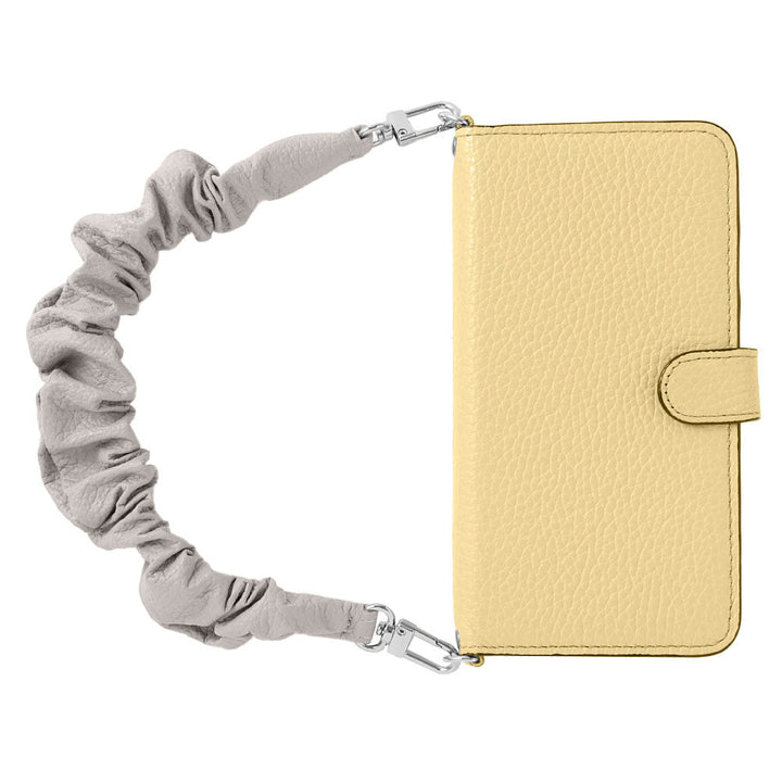 Genuine leather 32 colors Italian shrink leather with chouchou-style short strap notebook-type case (with belt) for iPhone series