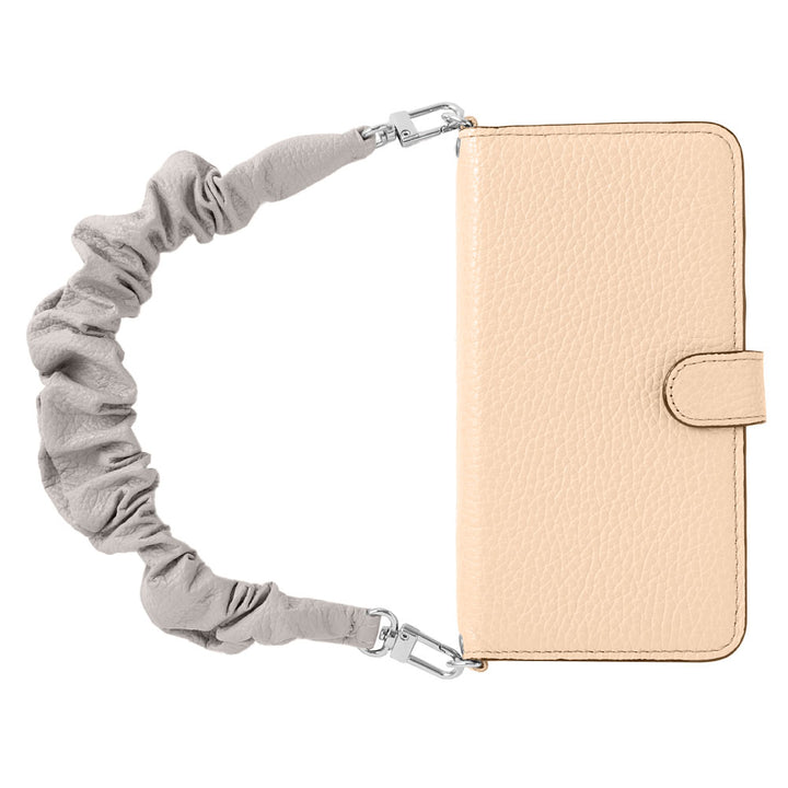 Genuine leather 32 colors Italian shrink leather with scrunchie-style short strap notebook-type case (with belt)