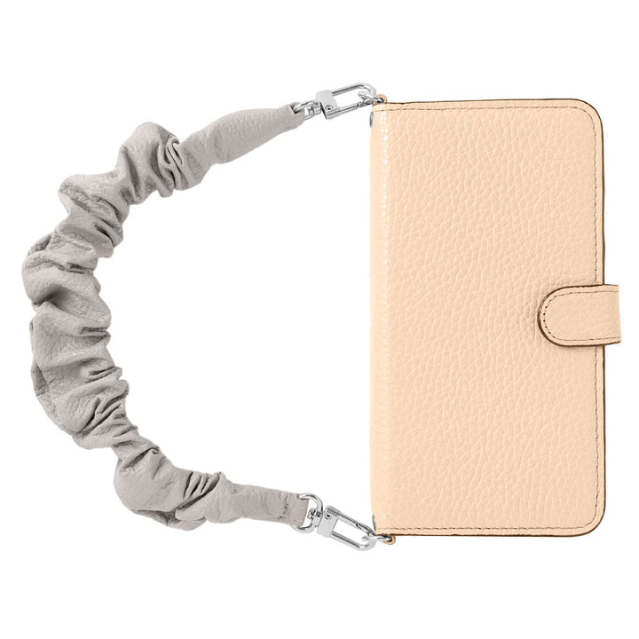 Genuine leather 32 colors Italian shrink leather with scrunchie-style short strap notebook-type case (with belt) Galaxy series