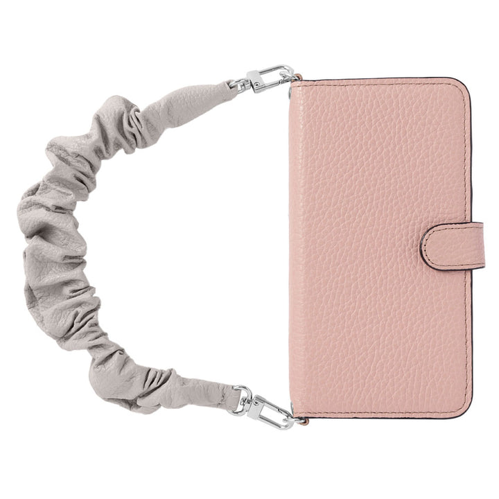 Genuine leather 32 colors Italian shrink leather with scrunchie-style short strap notebook-type case (with belt)