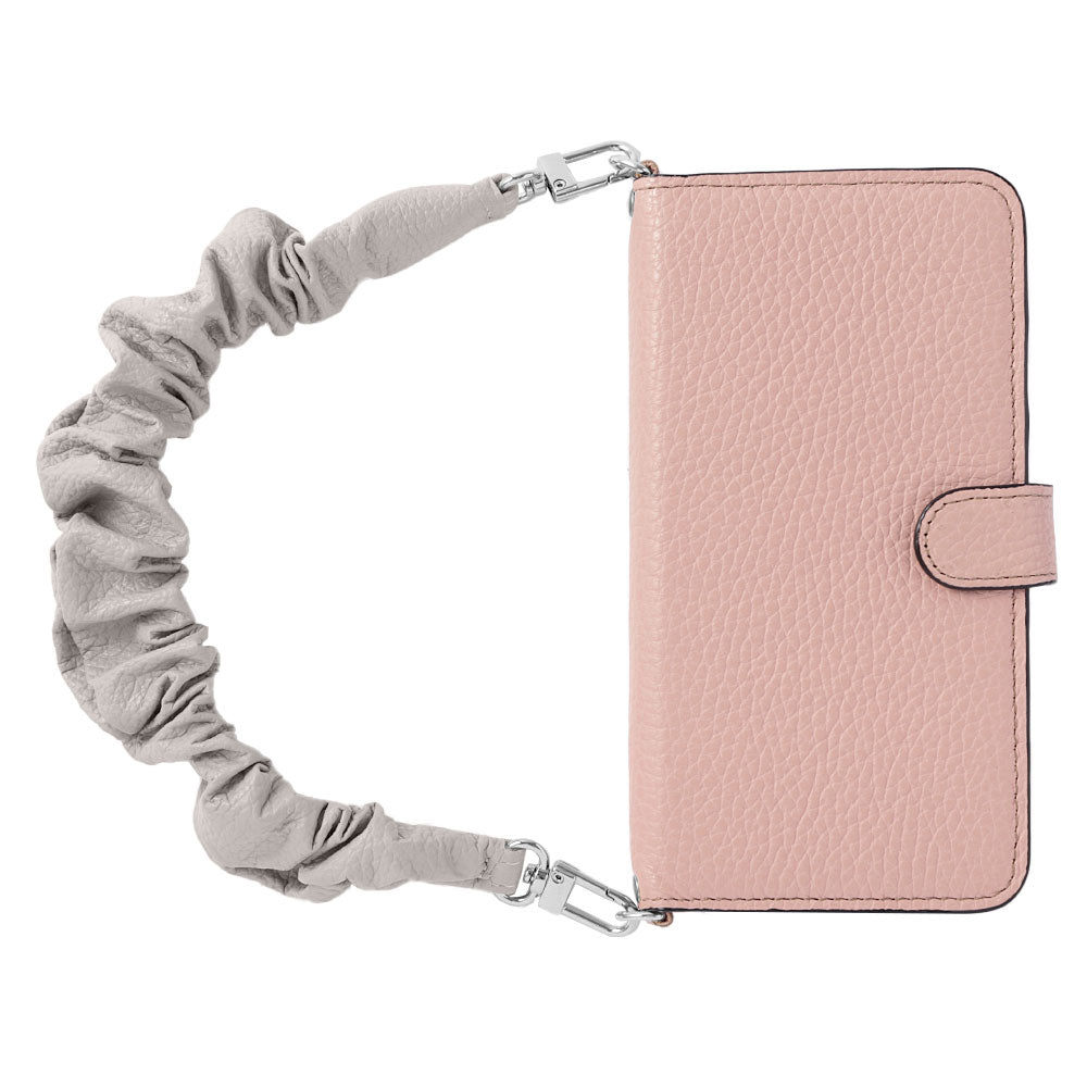 Genuine leather 32 colors Italian shrink leather with scrunchie-style short strap notebook-type case (with belt) Galaxy series