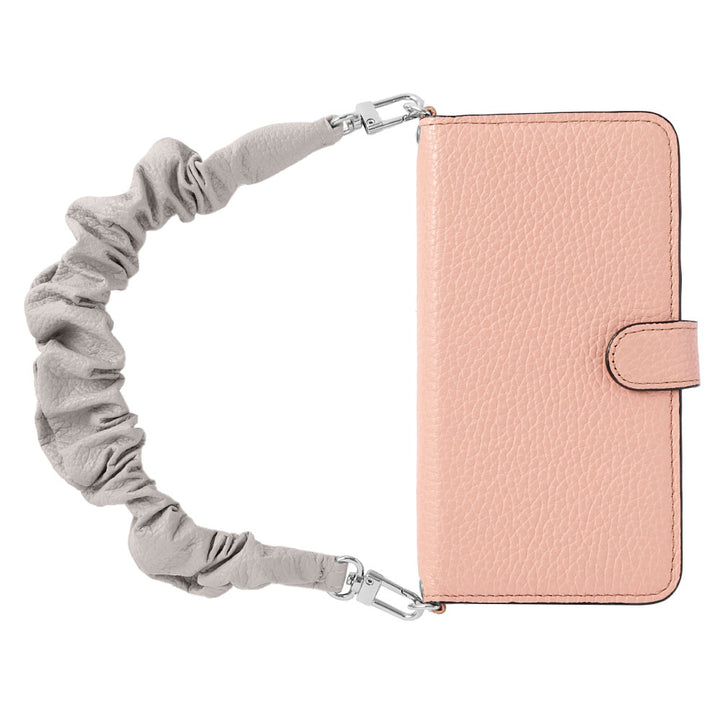 Genuine leather 32 colors Italian shrink leather with scrunchie-style short strap notebook-type case (with belt)