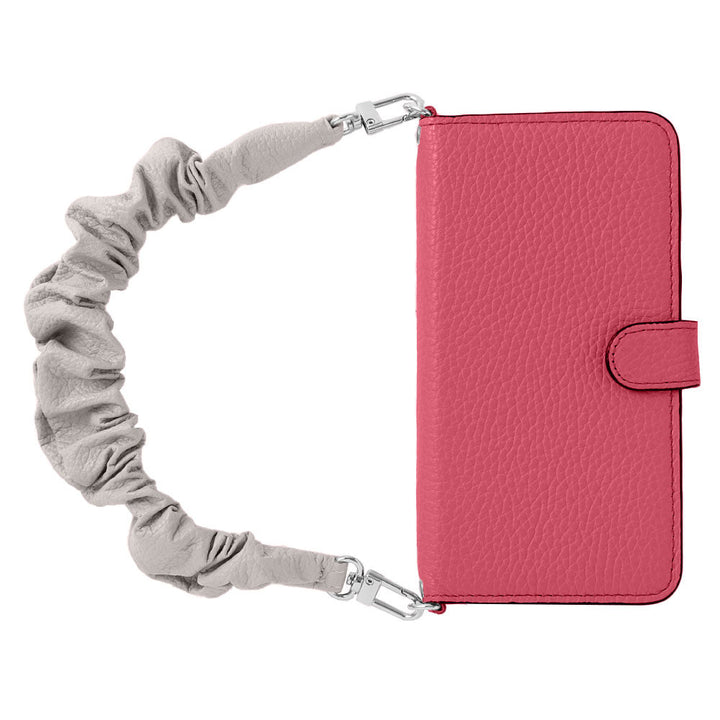 Genuine leather 32 colors Italian shrink leather with scrunchie-style short strap notebook-type case (with belt) AQUOS series