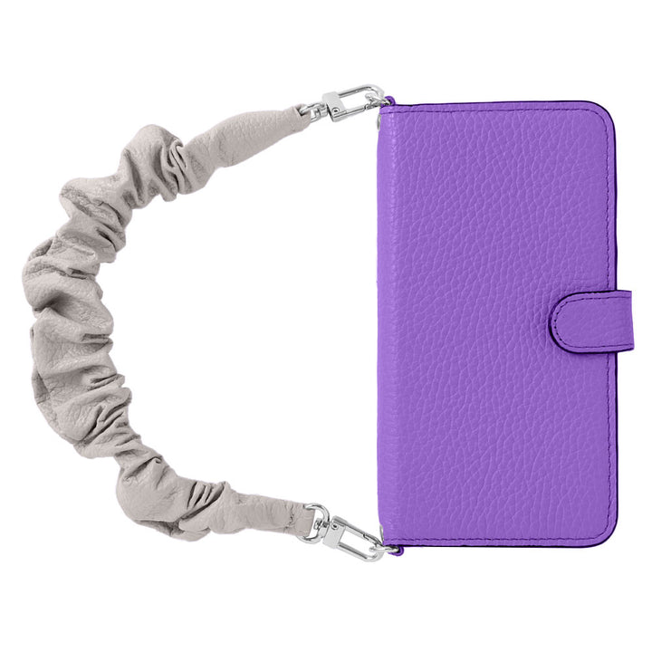 Genuine leather 32 colors Italian shrink leather with scrunchie-style short strap notebook-type case (with belt)